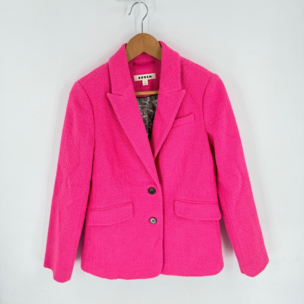 Boden Stamford Textured Blazer Hot Pink Size 4 US Cotton Blend Vibrant Preppy - Picture 8 of 8
